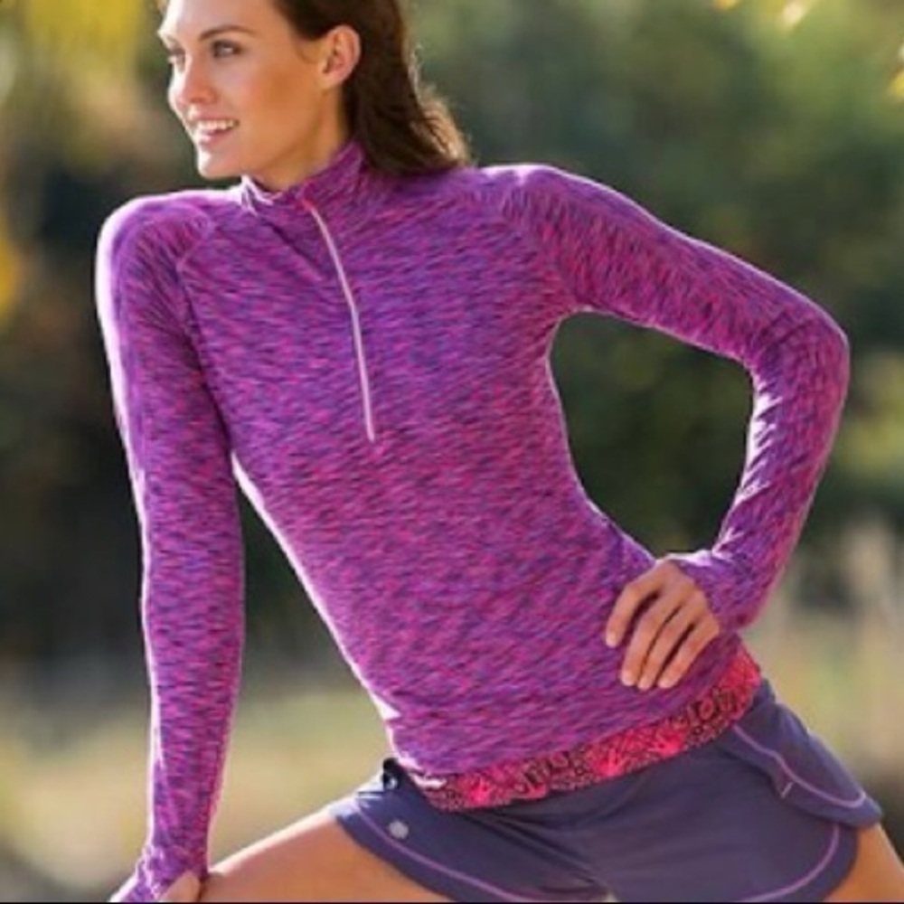 Athleta Mendoza Half Zip Long Sleeve Pullover Purple Space Dye Thumbholes Sz XS
